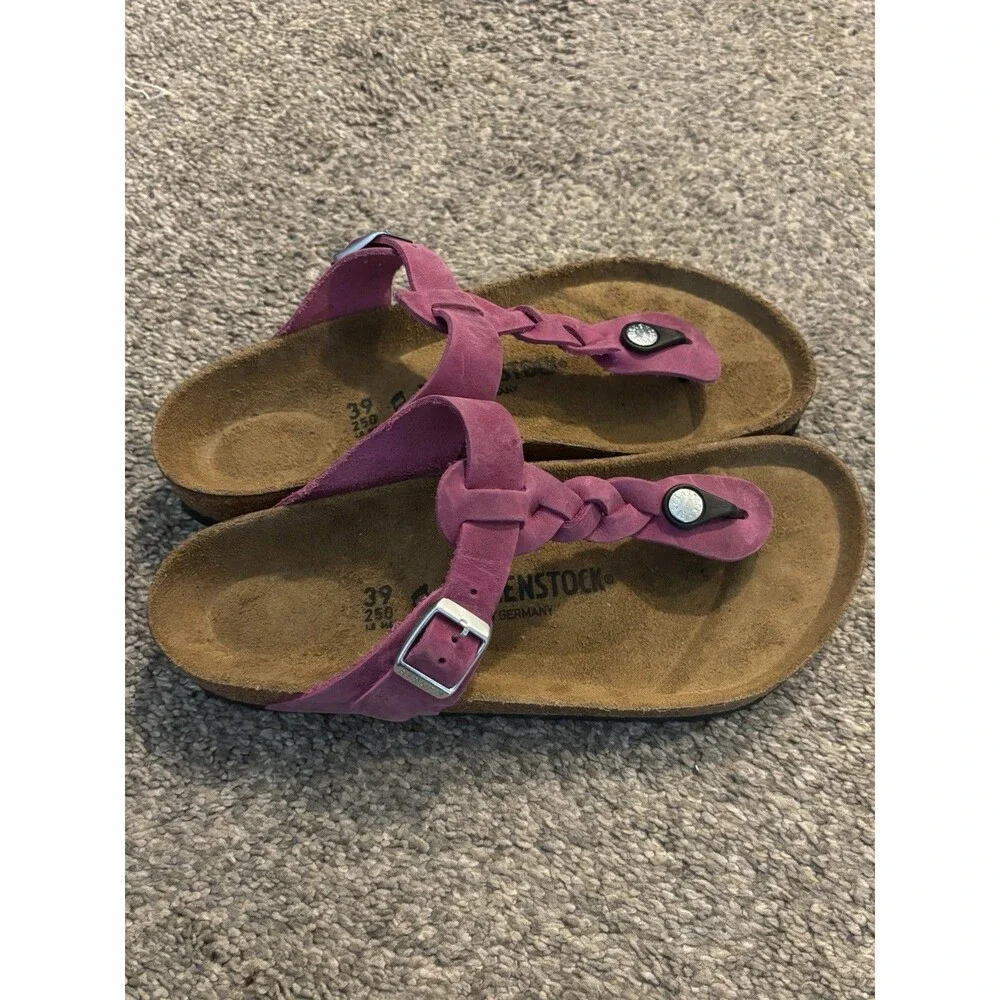Birkenstock Gizeh Braided Oil Rubbed Leather Sandals,Fuchsia, Womens 39 US 8